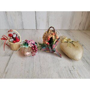 Vintage heart basket pinecone cranberry ornament‎ Xmas set